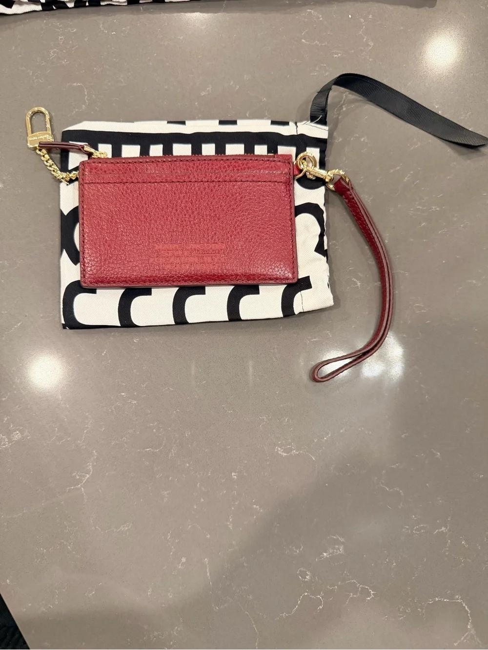 Marc Jacobs Red Leather Wristlet Card Case with Gold Hardware